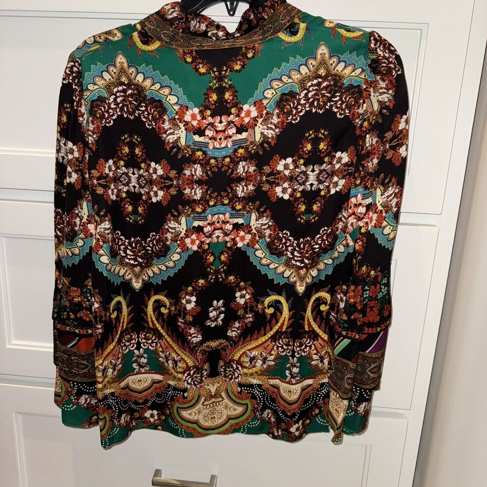 Alice and Olivia Liberty Printed Button-Front Tiered Ruffled Blouse Small - Picture 8 of 13